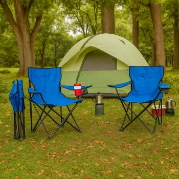 Set 2 scaune camping pliabile cu suport pahar si husa de transport, pentru camping, plaja, pescuit sau gradina, 50 x 50 x 80 cm imagine