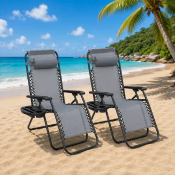 Set 2 sezlonguri Rabatabile Zero Gravity cu Suport pentru Pahar - Relaxare Totala Oriunde imagine