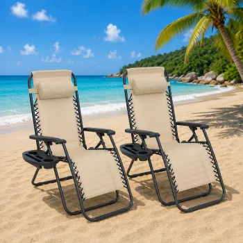 Set 2 sezlonguri Rabatabile Zero Gravity cu Suport pentru Pahar - Relaxare Totala Oriunde imagine