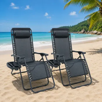 Set 2 sezlonguri Rabatabile Zero Gravity cu Suport pentru Pahar - Relaxare Totala Oriunde imagine