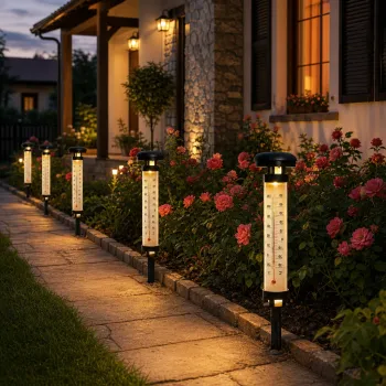 Set 2 Termometre Solare de Gradina cu Lampa LED si Afisaj Dual Celsius Fahrenheit 35cm Negru imagine