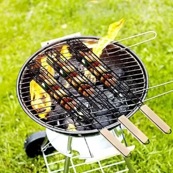 Set 2 ustensile pentru gratar, 49x4.5x3.5cm, maner din lemn, Negru imagine