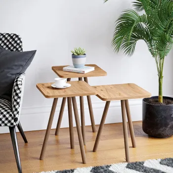 Set 3 masute decorative cu picioare din lemn 34x34 cm, 3 inaltimi (41 / 45 / 49 cm) imagine