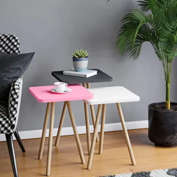 Set 3 masute decorative cu picioare din lemn 34x34 cm, 3 inaltimi (41 / 45 / 49 cm) imagine