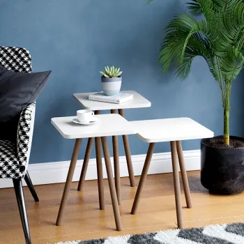 Set 3 masute decorative cu picioare din lemn 34x34 cm, 3 inaltimi (41 / 45 / 49 cm) imagine