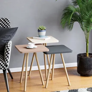 Set 3 masute decorative cu picioare din lemn 34x34 cm, 3 inaltimi (41 / 45 / 49 cm) imagine