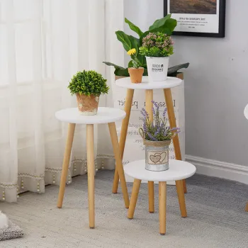 Set 3 masute decorative din lemn, pentru ghivece de flori, 50/40/20 cm imagine