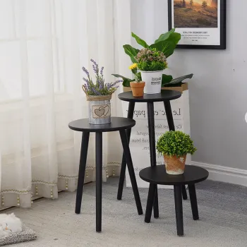 Set 3 masute decorative din lemn, pentru ghivece de flori, 50/40/20 cm imagine