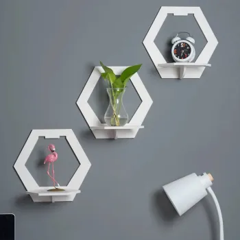Set 3 rafturi decorative in forma de hexagon, patrat sau rotund, alb imagine