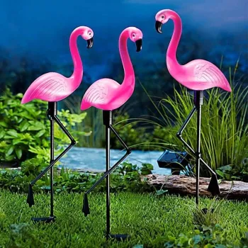 Set 3 x Lampa Solara Flamingo 52 cm Roz Iluminare LED Gradina imagine