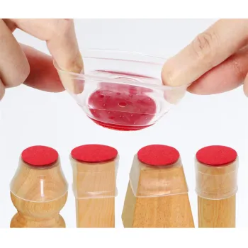 Set 8 Protectii Picioare Masa si Scaun Silicon Rotund 3-4cm Transparent/Rosu imagine