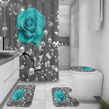 Set baie 4 piese: perdea, covorase si husa de toaleta imagine