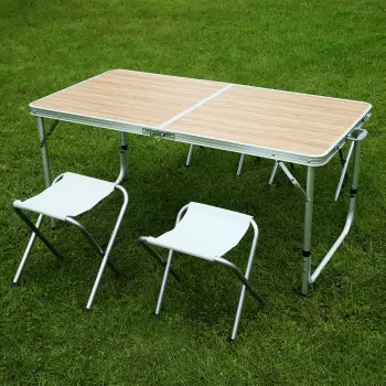 Set camping cu masa reglabila si 4 scaune, MDF, 120 x 60 cm imagine