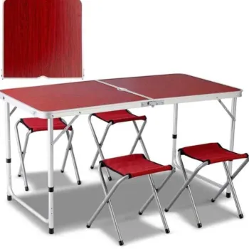 Set camping cu masa reglabila si 4 scaune, MDF, 120 x 60 cm imagine