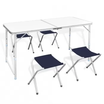 Set camping cu masa reglabila si 4 scaune, MDF, 120 x 60 cm imagine