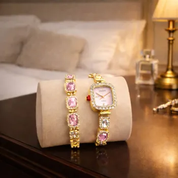 Set Ceas si Bratara Dama, Auriu cu Pietre Decorative imagine