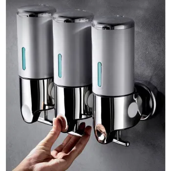 Set dispenser gel de dus, sampon, sapun lichid, balsam sau conditioner pentru baie, bucatarie, hotel, 3 X 500 ml, argintiu imagine