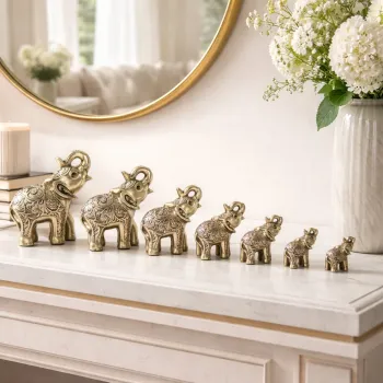 Set elefanti decorativi din rasina, 7 piese,  Simbol al norocului si prosperitatii imagine