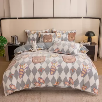 Set lenjerie cocolino pufoasa, cu elastic, pat 2 persoane, 4 piese, imagine