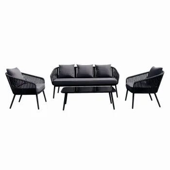 Set mobiler terasa/gradina din aluminiu KLUGMEISTER KJF10537, canapea + doua fotolii + masa din sticla (perne incluse), culoare gri imagine