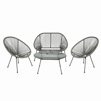 Set mobilier terasa/gradina KLUGMEISTER KJF3643, doua scaune + canapea + masuta, material otel + ratan, culoare gri imagine