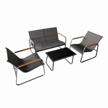 Set mobilier terasa/gradina KLUGMEISTER KJF5226, doua fotolii + canapea + masuta sticla, culoare neagra imagine