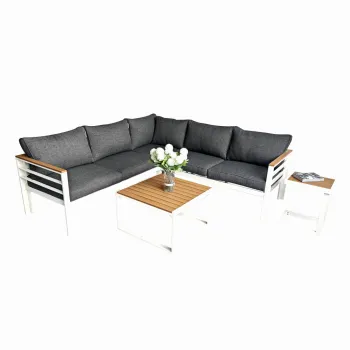 Set mobilier terasa/gradina KLUGMEISTER KJFA003, coltar 5 locuri si masa cu cadru de aluminiu, culoare gri imagine