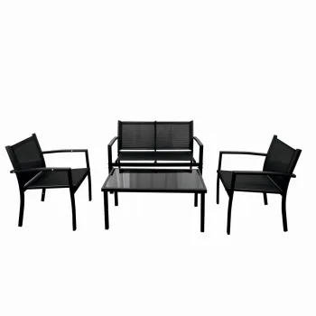 Set mobilier terasa/gradina KLUGMEISTER KJFT079, doua fotolii + canapea + masuta din sticla securizata, culoare neagra imagine