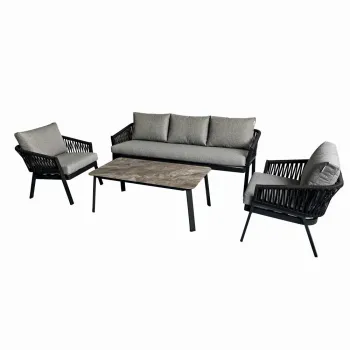Set mobilier terasa/gradina KLUGMEISTER KJFT3407, 4 piese cu cadru de aluminiu, perne incluse, culoare gri imagine