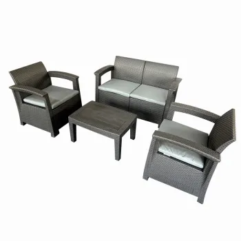 Set mobilier terasa/gradina tip ratan KLUGMEISTER KJF3132, canapea + doua fotolii + masa, culoare gri imagine