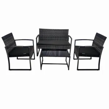 Set mobilier terasa/gradina tip ratan KLUGMEISTER KJF4965, canapea + doua fotolii + masuta din sticla securizata, culoare gri imagine