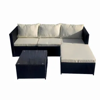 Set mobilier terasa/gradina tip ratan KLUGMEISTER KJFR008, canapea + suport picioare + masuta din sticla securizata, culoare gri imagine