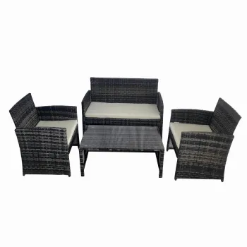 Set mobilier terasa/gradina tip ratan KLUGMEISTER KJFR030, canapea + doua fotolii + masuta din sticla securizata, culoare gri imagine