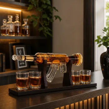Set Premium Decantor AK-47 din Sticla cu 4 Pahare Bullet si Suport Elegant 1000 ml imagine