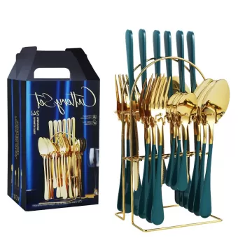 Set tacamuri 24 piese cu suport, otel inoxidabil imagine