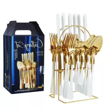 Set tacamuri 24 piese cu suport, otel inoxidabil imagine