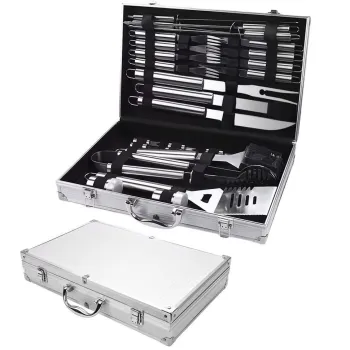 Set ustensile gratar, otel inoxidabil, 24 piese, servieta imagine