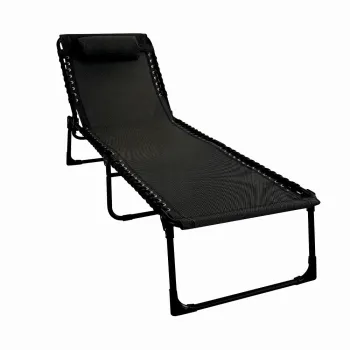 Sezlong pliabil din otel 189x59x34 cm din otel si fir textilene MESTERINO KJF3797, culoare neagra imagine