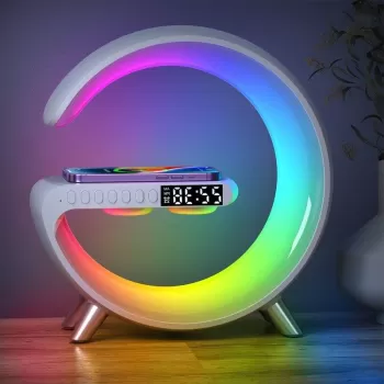 Statie incarcare wireless 3 in 1 cu lampa RGB si boxa bluetooth, control aplicatie imagine