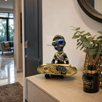 Statueta Africana Decorativa cu Suport Zambiro Lemn Sculptata Manual 30cm imagine