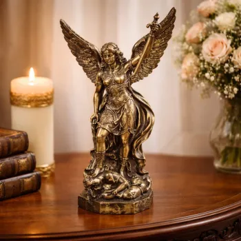 Statueta decorativa Arhanghelul Mihail 12 x 19 cm - finisaj bronz antic imagine