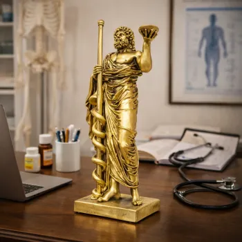 Statueta decorativa Asclepius, zeul medicinei, ornament sculptural rasina, decor birou si casa, 33x14 cm imagine