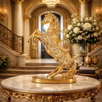 Statueta decorativa Cal cabrat - finisaj auriu / argintiu premium, 27 x 12 x 38.5 cm imagine