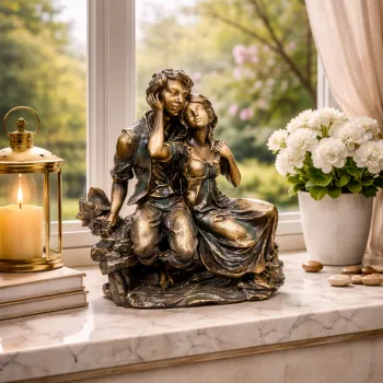 Statueta decorativa cuplu romantic  - eleganta si emotie in detalii fine, 28 cm imagine