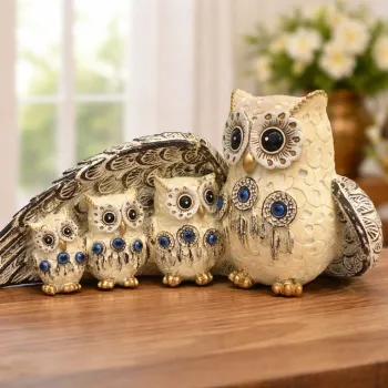 Statueta decorativa Familie de Bufnite din rasina simbol al protectiei si intelepciunii 21 x 8.5 x 10 cm imagine