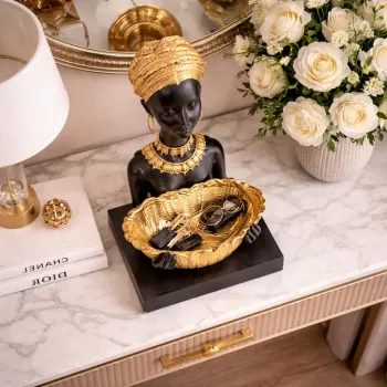 Statueta decorativa femeie africana cu bol auriu 22.5 x 11.3 x 27.5 cm imagine
