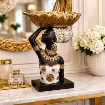 Statueta decorativa femeie africana cu bol auriu 22.5 x 11.3 x 27.5 cm imagine