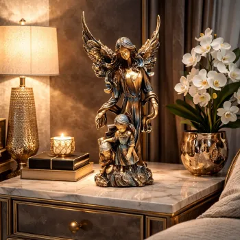 Statueta decorativa inger protector cu copii - eleganta si simbol al protectiei divine, 30 cm imagine