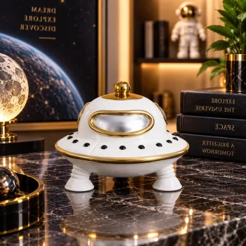 Statueta Decorativa OZN UFO 10x12 cm Figurina Extraterestra Design Modern imagine