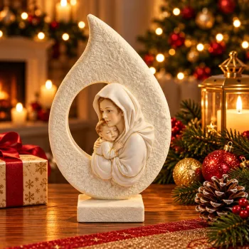 Statueta Decorativa Premium Fecioara Maria cu Pruncul, din Rasina, 16 cm imagine